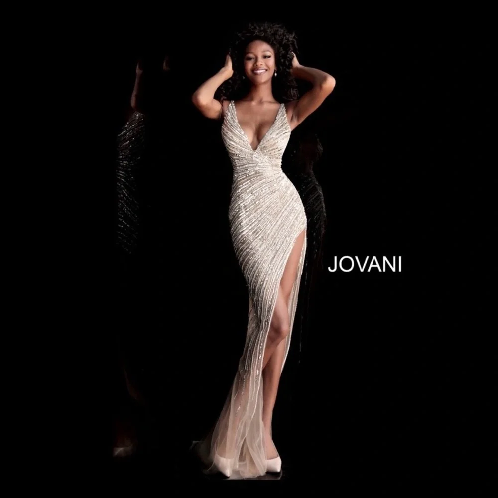 Jovani Gold Beaded Sequin Evening Gown - Picture 15 of 16